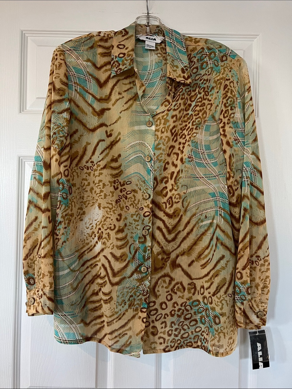 NWT - Alia Teal and Brown Patterned Blouse